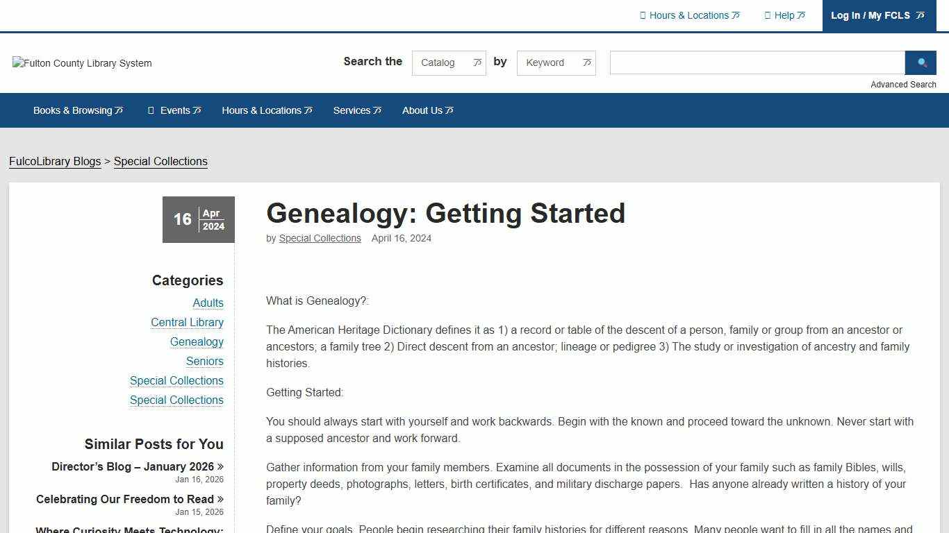 Genealogy: Getting Started | Fulton County Library System