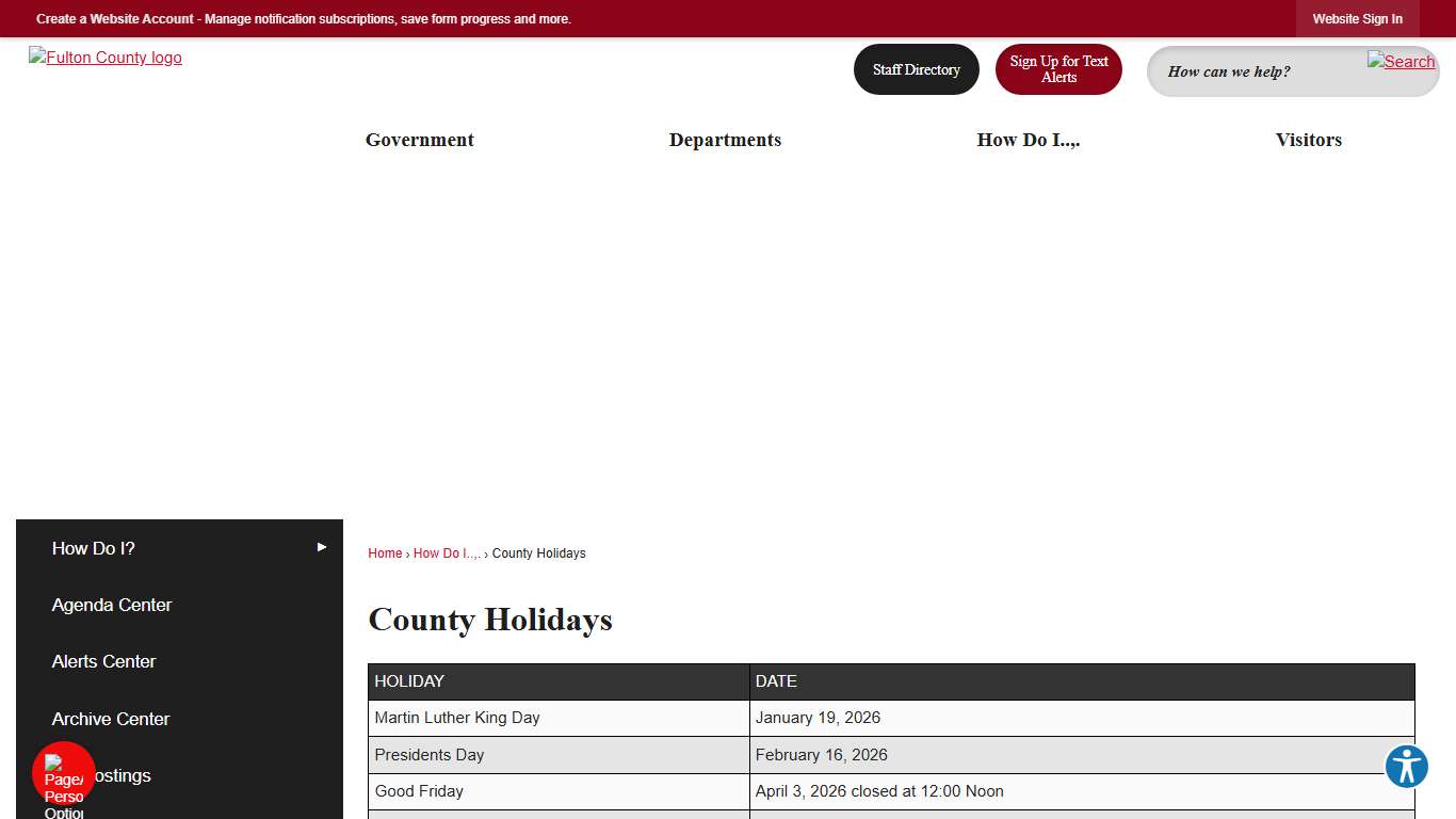 County Holidays | Fulton County, OH - Official Website