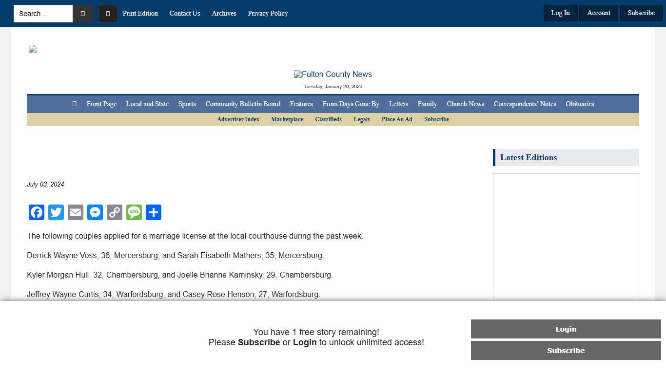 Marriage Licenses - Fulton County News